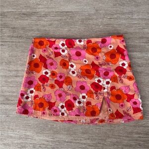 Urban Outfitters Retro Vibes Floral Mini Skirt Front Slit Pink Orange Size L